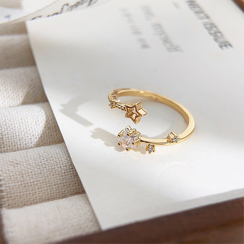 Fashion gold plated opening zircon star finger rings Set of 5