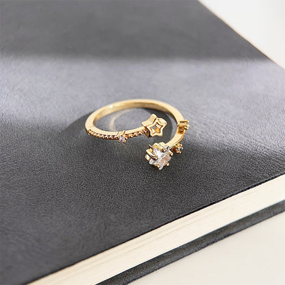 Fashion gold plated opening zircon star finger rings Set of 5