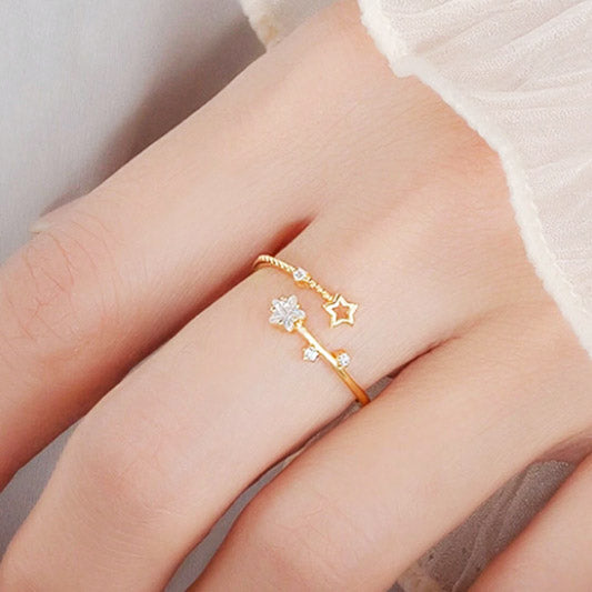 Fashion gold plated opening zircon star finger rings Set of 5