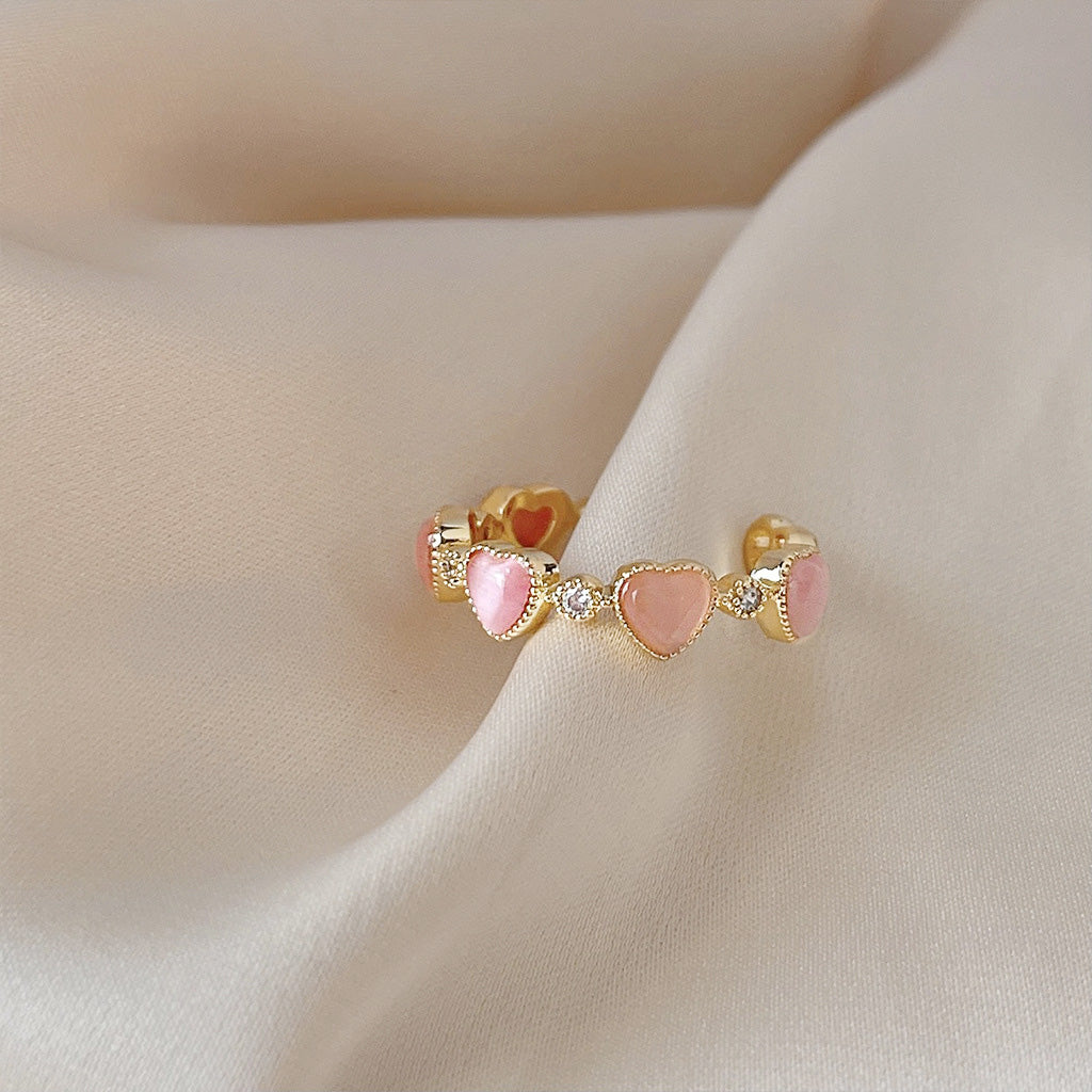 14k gold plated pink opal stone heart open band rings Set of 5