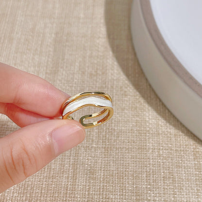 14k gold plated double layer white enamel wave open adjustable rings Set of 5