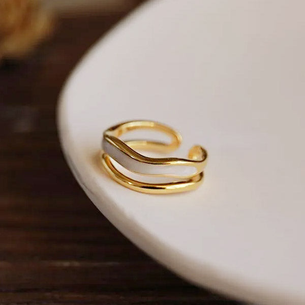 14k gold plated double layer white enamel wave open adjustable rings Set of 5