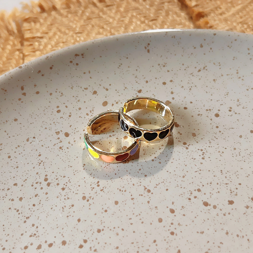 Gold plated heart pattern enamel open finger rings Set of 5