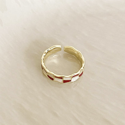 Gold plated enamel checkerboard design adjustable open rings Set of 5