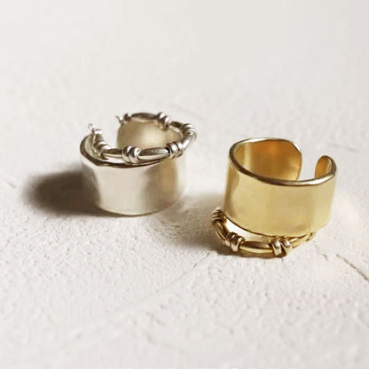 French style brass two layered wide and bead open rings Set of 5