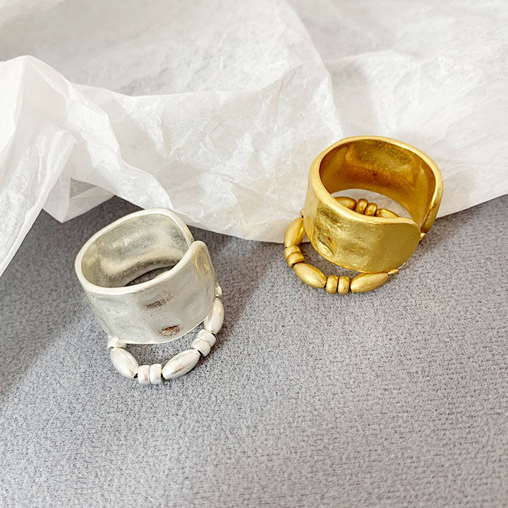 French style brass two layered wide and bead open rings Set of 5