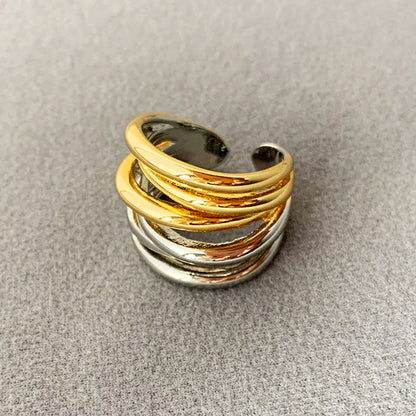 brass vintage multiple layered cuff open rings Set of 5