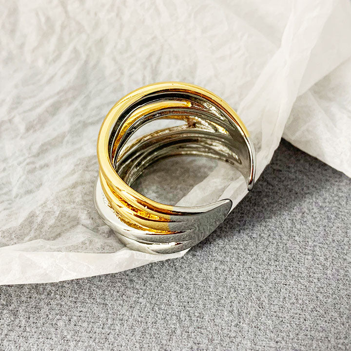 brass vintage multiple layered cuff open rings Set of 5