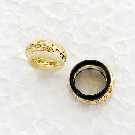 brass vintage double-color enamel rings Set of 5