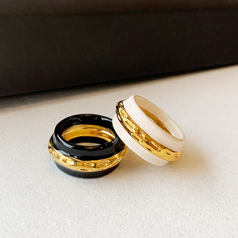 Enamel Finish Rings brass vintage double-color enamel rings Set of 5 – JR Fashion Accessories