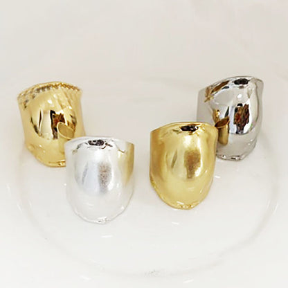 brass vintage large polished drum-shaped curved rings Set of 5