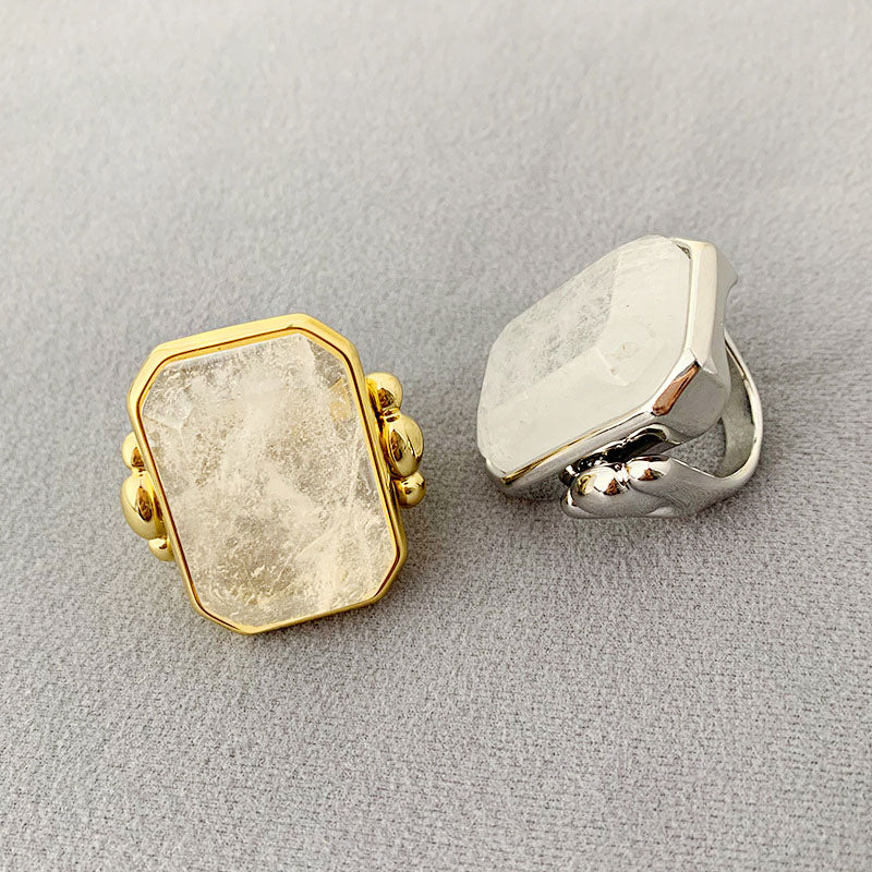 brass vintage large square stone transparent crystal rings Set of 5