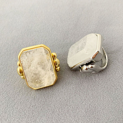 brass vintage large square stone transparent crystal rings Set of 5