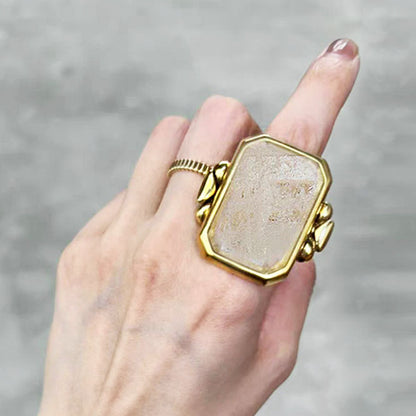 brass vintage large square stone transparent crystal rings Set of 5