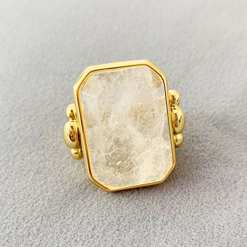 brass vintage large square stone transparent crystal rings Set of 5