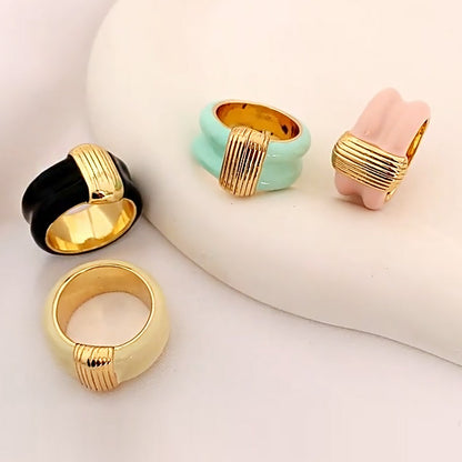 French style brass gold plated vintage enamel rings Set of 5