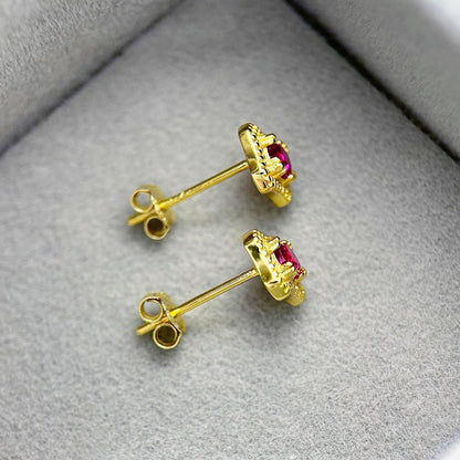 Wholesale vintage 925 sterling silver mini gold ruby red stone stud earrings (5 sets)