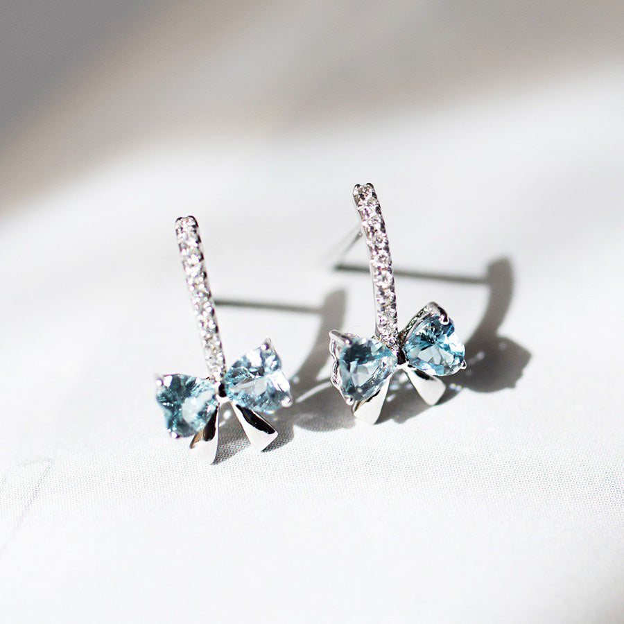 Wholesale dainty 925 sterling silver cubic zirconia blue bowknot stud earrings (5 sets)