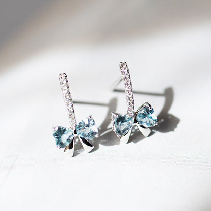 Wholesale dainty 925 sterling silver cubic zirconia blue bowknot stud earrings (5 sets)