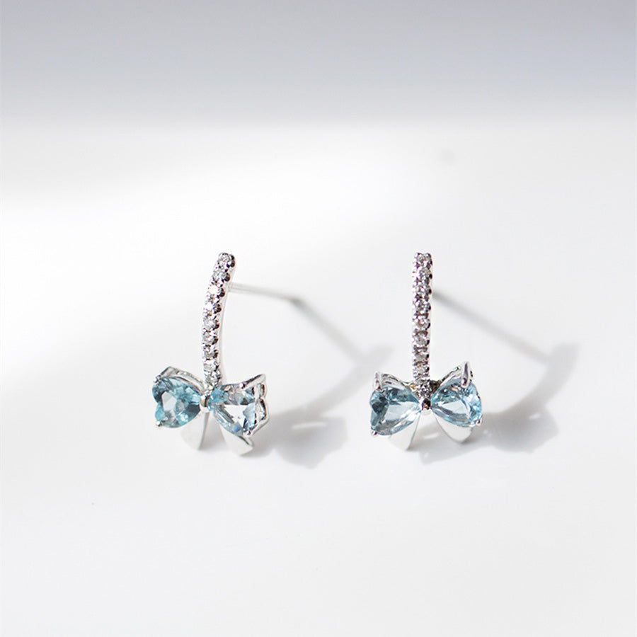 Wholesale dainty 925 sterling silver cubic zirconia blue bowknot stud earrings (5 sets)