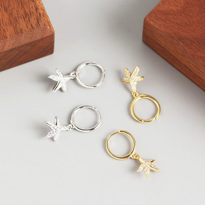 925 sterling silver sea starfish huggie hoop earrings (5 pairs)