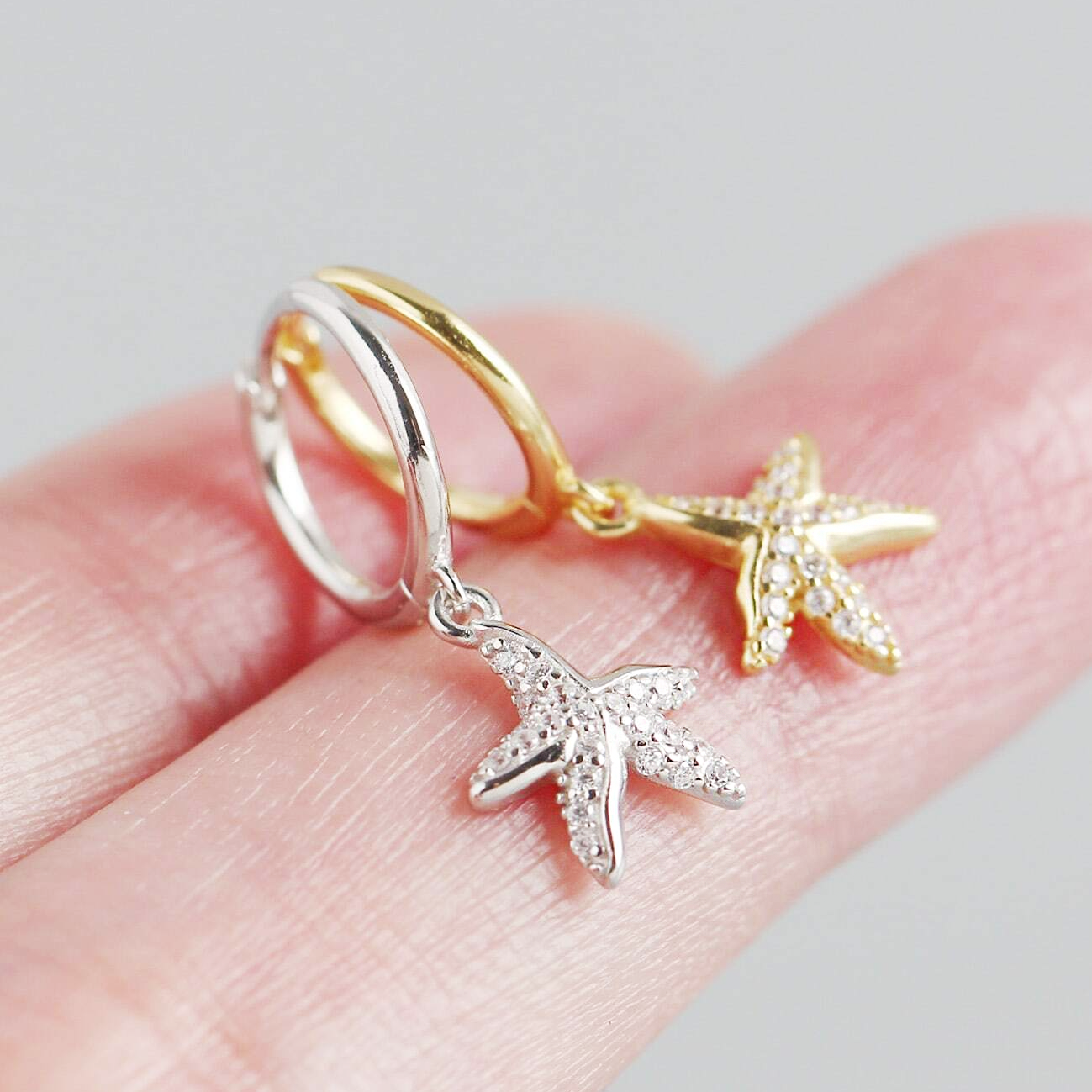 925 sterling silver sea starfish huggie hoop earrings (5 pairs)