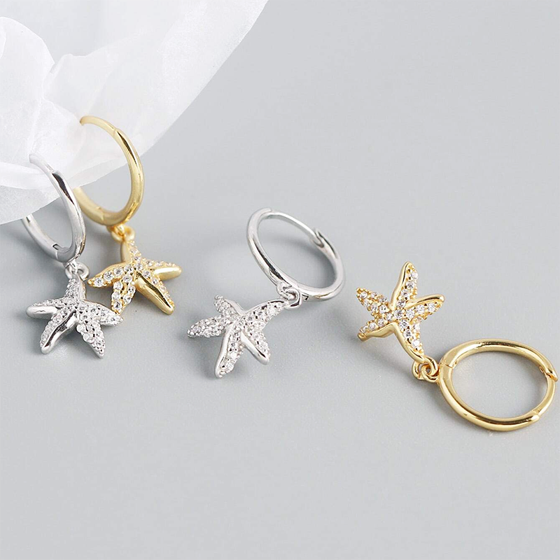 925 sterling silver sea starfish huggie hoop earrings (5 pairs)