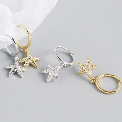 925 sterling silver sea starfish huggie hoop earrings (5 pairs)