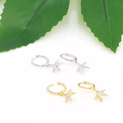 925 sterling silver sea starfish huggie hoop earrings (5 pairs)