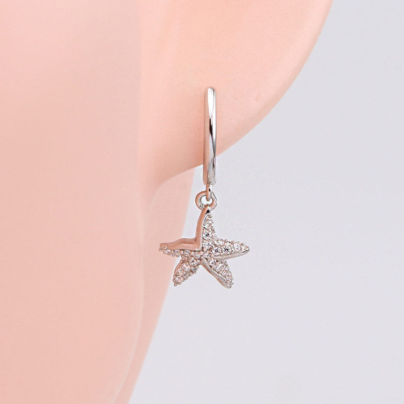 925 sterling silver sea starfish huggie hoop earrings (5 pairs)