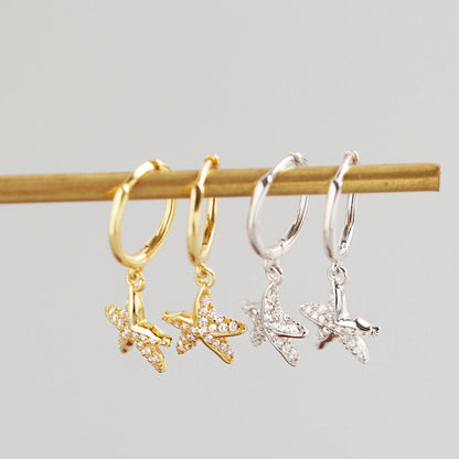 925 sterling silver sea starfish huggie hoop earrings (5 pairs)