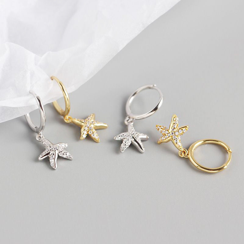 925 sterling silver sea starfish huggie hoop earrings (5 pairs)