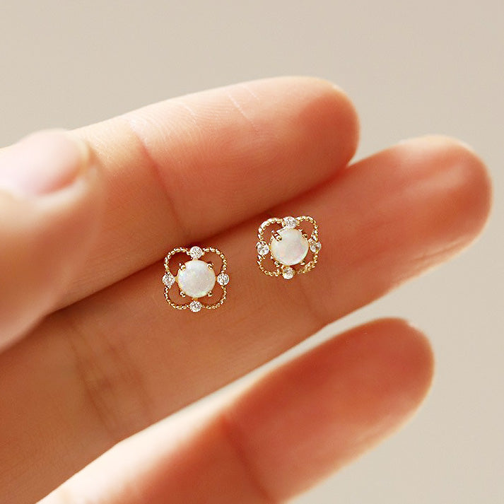 Wholesale minimalist 925 sterling silver opal stone with zircon stud earrings (5 pairs)