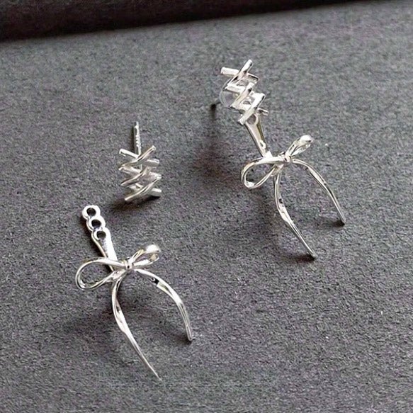 Wholesale small 925 sterling silver ballet ribbon bowknot stud earrings (5 pairs)