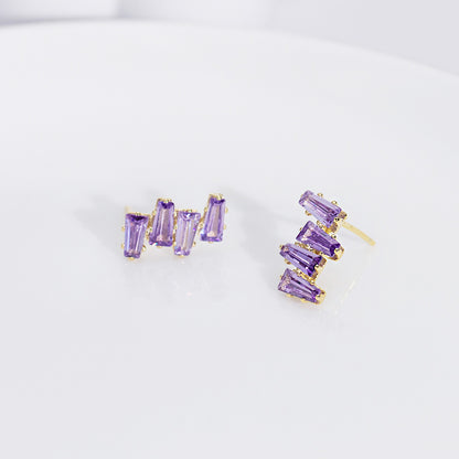 Wholesale 925 sterling silver purple crystal jagged baguette stud earrings (5 pairs)