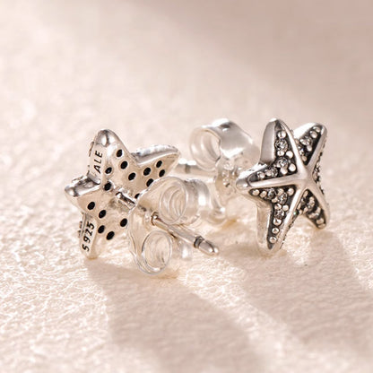 925 sterling silver vintage sea ocean starfish stud earrings (5 pairs)