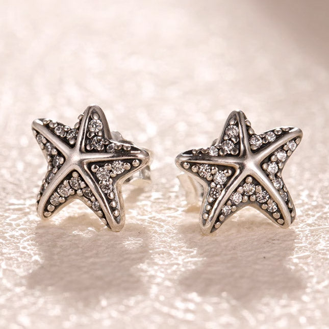 925 sterling silver vintage sea ocean starfish stud earrings (5 pairs)