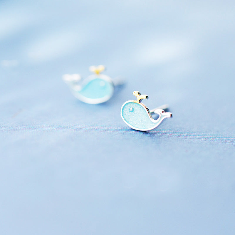 Boucles d'oreilles à tige en argent sterling 925, petite mer, baleine bleue mignonne (10 paires)