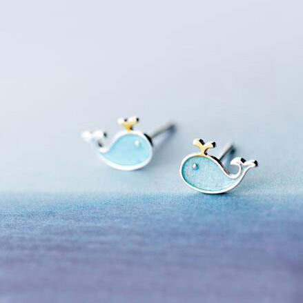 Boucles d'oreilles à tige en argent sterling 925, petite mer, baleine bleue mignonne (10 paires)