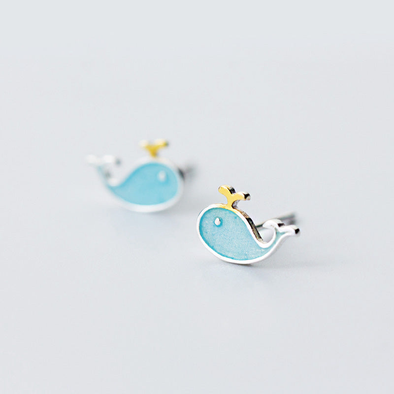 Boucles d'oreilles à tige en argent sterling 925, petite mer, baleine bleue mignonne (10 paires)