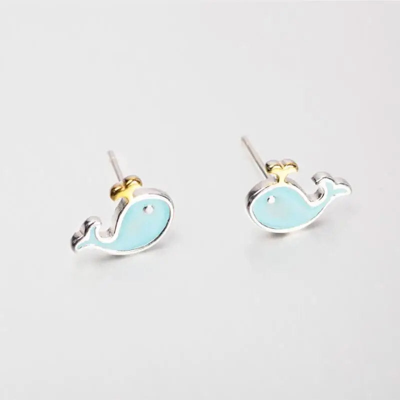 Boucles d'oreilles à tige en argent sterling 925, petite mer, baleine bleue mignonne (10 paires)