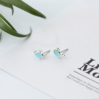 Boucles d'oreilles à tige en argent sterling 925, petite mer, baleine bleue mignonne (10 paires)