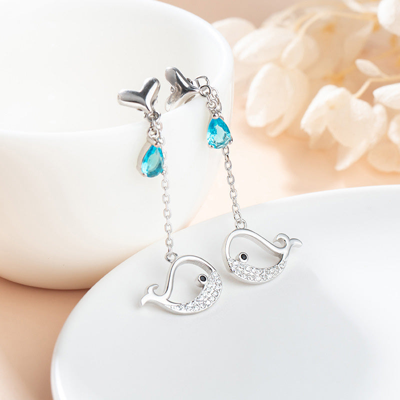 925 sterling silver sea blue stone whale chain drop earrings (5 pairs)