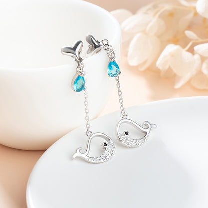 Boucles d'oreilles pendantes chaîne baleine en pierre bleue de mer en argent sterling 925 (10 paires)