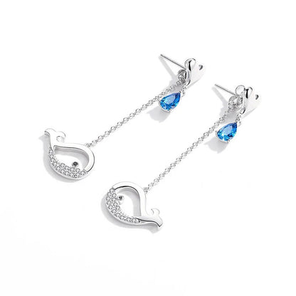 Boucles d'oreilles pendantes chaîne baleine en pierre bleue de mer en argent sterling 925 (10 paires)