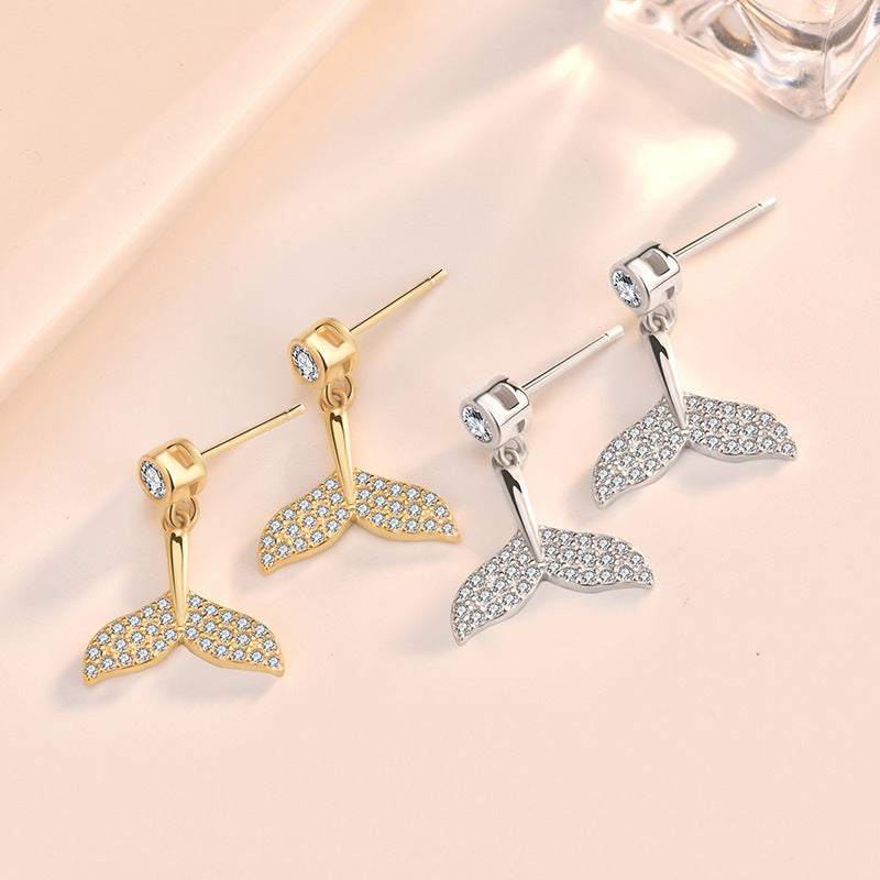 Boucles d'oreilles queue de poisson sirène en argent sterling 925 CZ (10 paires)