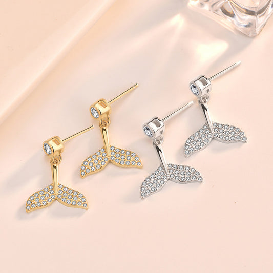 Boucles d'oreilles queue de poisson sirène en argent sterling 925 CZ (10 paires)