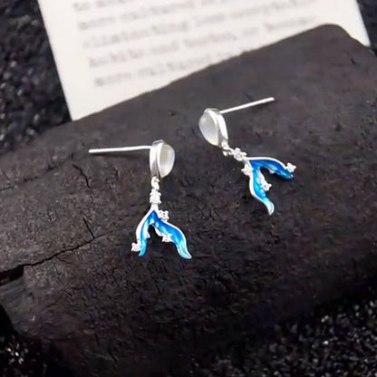 Boucles d'oreilles pendantes percées en argent sterling 925 avec pierre de lune et queue de sirène (10 paires)