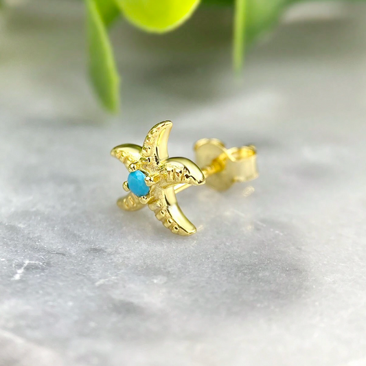 925 sterling silver gold blue turquoise starfish earrings (5 pcs)