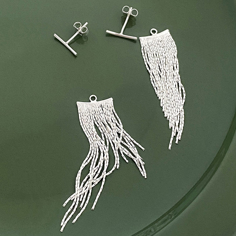 925 sterling silver chain tassels dangling earrings (5 pairs)